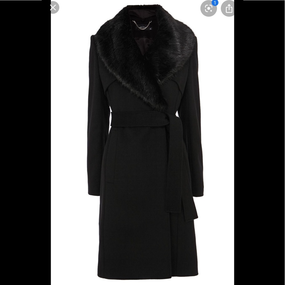 Karen Millen faux fur collar trench coat black